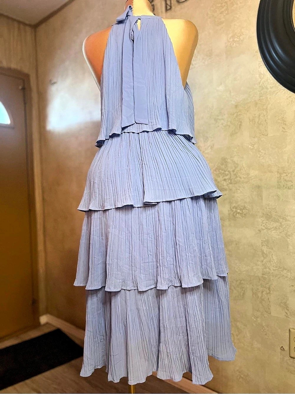 Tiered Pleated Maxi Dress in blue Like New